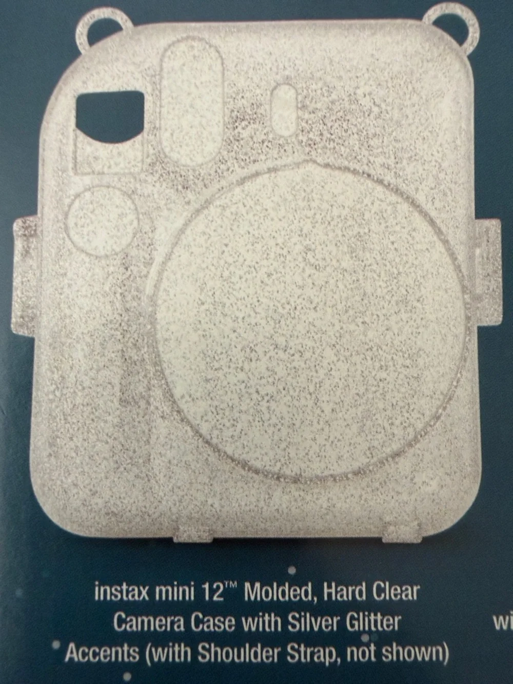 Fujifilm instax mini 12” Silver Glitter Camera Case and accessories